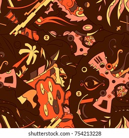 Seamless mehndi vector pattern. Hand-made ethnic illustration. Colorful doodle texture.