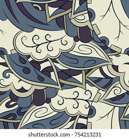 Seamless mehndi vector pattern. Hand-made ethnic illustration. Colorful doodle texture.