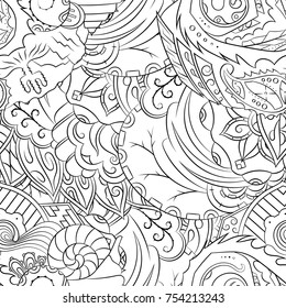 Seamless mehndi vector pattern. Hand-made illustration. Black and white binary pattern, monochrome doodle texture.