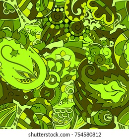 Seamless mehndi vector pattern. Hand-made ethnic illustration. Colorful doodle texture.