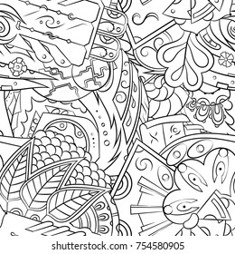 Seamless mehndi vector pattern. Hand-made illustration. Black and white binary pattern, monochrome doodle texture.