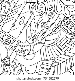 Seamless mehndi vector pattern. Hand-made illustration. Black and white binary pattern, monochrome doodle texture.