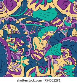 Seamless mehndi vector pattern. Hand-made ethnic illustration. Colorful doodle texture.