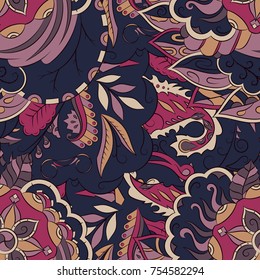 Seamless mehndi vector pattern. Hand-made ethnic illustration. Colorful doodle texture.