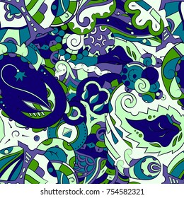 Seamless mehndi vector pattern. Hand-made ethnic illustration. Colorful doodle texture.