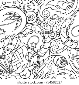 Seamless mehndi vector pattern. Hand-made illustration. Black and white binary pattern, monochrome doodle texture.