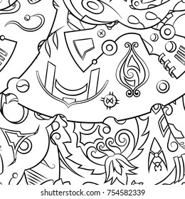 Seamless mehndi vector pattern. Hand-made illustration. Black and white binary pattern, monochrome doodle texture.