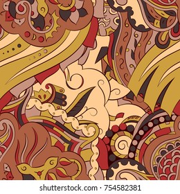 Seamless mehndi vector pattern. Hand-made ethnic illustration. Colorful doodle texture.