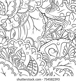 Seamless mehndi vector pattern. Hand-made illustration. Black and white binary pattern, monochrome doodle texture.