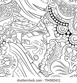 Seamless mehndi vector pattern. Hand-made illustration. Black and white binary pattern, monochrome doodle texture.