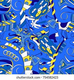 Seamless mehndi vector pattern. Hand-made ethnic illustration. Colorful doodle texture.