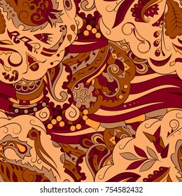 Seamless mehndi vector pattern. Hand-made ethnic illustration. Colorful doodle texture.