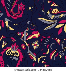Seamless mehndi vector pattern. Hand-made ethnic illustration. Colorful doodle texture.