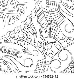 Seamless mehndi vector pattern. Hand-made illustration. Black and white binary pattern, monochrome doodle texture.
