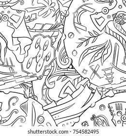 Seamless mehndi vector pattern. Hand-made illustration. Black and white binary pattern, monochrome doodle texture.