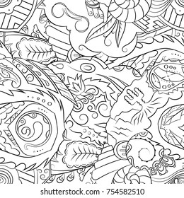 Seamless mehndi vector pattern. Hand-made illustration. Black and white binary pattern, monochrome doodle texture.