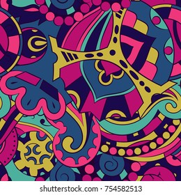 Seamless mehndi vector pattern. Hand-made ethnic illustration. Colorful doodle texture.