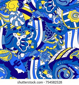 Seamless mehndi vector pattern. Hand-made ethnic illustration. Colorful doodle texture.