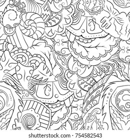 Seamless mehndi vector pattern. Hand-made illustration. Black and white binary pattern, monochrome doodle texture.