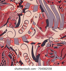Seamless mehndi vector pattern. Hand-made ethnic illustration. Colorful doodle texture.