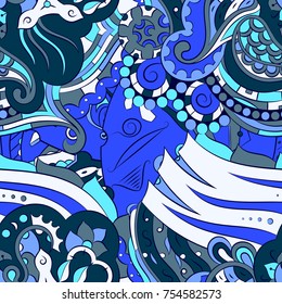 Seamless mehndi vector pattern. Hand-made ethnic illustration. Colorful doodle texture.