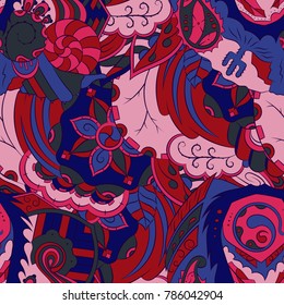 Seamless mehndi vector pattern. Hand-made ethnic illustration. Colorful doodle texture.