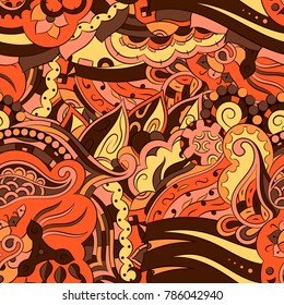 Seamless mehndi vector pattern. Hand-made ethnic illustration. Colorful doodle texture.