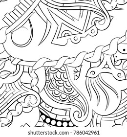 Seamless mehndi vector pattern. Hand-made illustration. Black and white binary pattern, monochrome doodle texture.