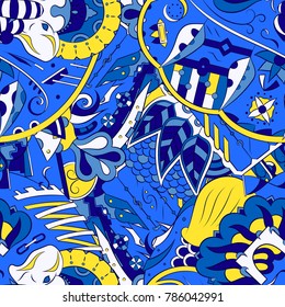 Seamless mehndi vector pattern. Hand-made ethnic illustration. Colorful doodle texture.