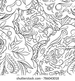 Seamless mehndi vector pattern. Hand-made illustration. Black and white binary pattern, monochrome doodle texture.