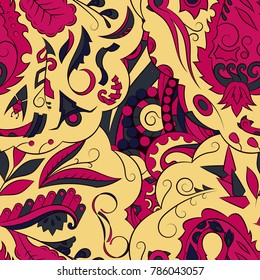 Seamless mehndi vector pattern. Hand-made ethnic illustration. Colorful doodle texture.