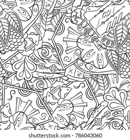 Seamless mehndi vector pattern. Hand-made illustration. Black and white binary pattern, monochrome doodle texture.