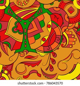 Seamless mehndi vector pattern. Hand-made ethnic illustration. Colorful doodle texture.