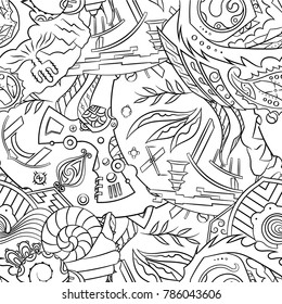 Seamless mehndi vector pattern. Hand-made illustration. Black and white binary pattern, monochrome doodle texture.