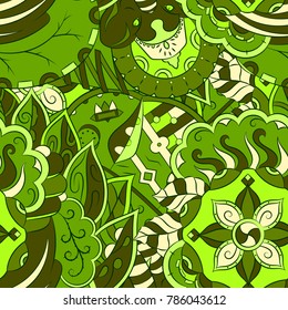 Seamless mehndi vector pattern. Hand-made ethnic illustration. Colorful doodle texture.