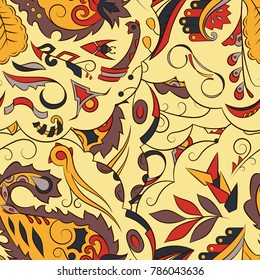Seamless mehndi vector pattern. Hand-made ethnic illustration. Colorful doodle texture.