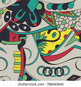 Seamless mehndi vector pattern. Hand-made ethnic illustration. Colorful doodle texture.