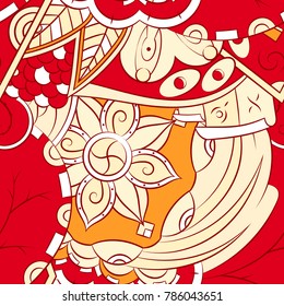 Seamless mehndi vector pattern. Hand-made ethnic illustration. Colorful doodle texture.