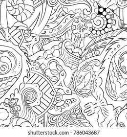 Seamless mehndi vector pattern. Hand-made illustration. Black and white binary pattern, monochrome doodle texture.