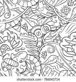 Seamless mehndi vector pattern. Hand-made illustration. Black and white binary pattern, monochrome doodle texture.