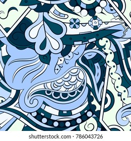 Seamless mehndi vector pattern. Hand-made ethnic illustration. Colorful doodle texture.