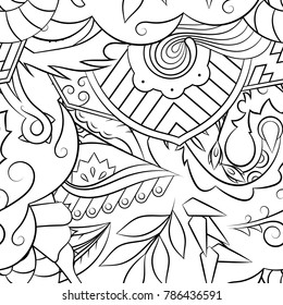 Seamless mehndi vector pattern. Hand-made illustration. Black and white binary pattern, monochrome doodle texture.