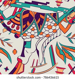 Seamless mehndi vector pattern. Hand-made ethnic illustration. Colorful doodle texture.