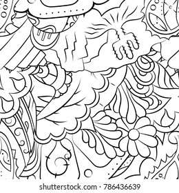Seamless mehndi vector pattern. Hand-made illustration. Black and white binary pattern, monochrome doodle texture.