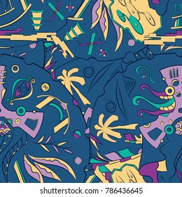 Seamless mehndi vector pattern. Hand-made ethnic illustration. Colorful doodle texture.