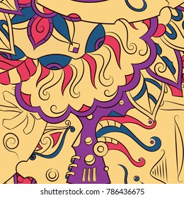 Seamless mehndi vector pattern. Hand-made ethnic illustration. Colorful doodle texture.
