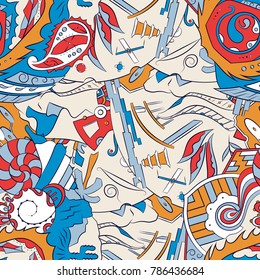 Seamless mehndi vector pattern. Hand-made ethnic illustration. Colorful doodle texture.