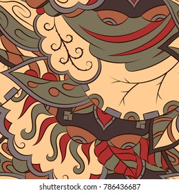 Seamless mehndi vector pattern. Hand-made ethnic illustration. Colorful doodle texture.