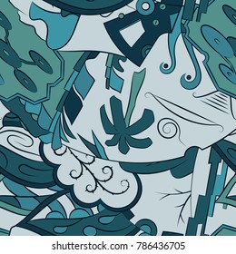 Seamless mehndi vector pattern. Hand-made ethnic illustration. Colorful doodle texture.