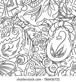 Seamless mehndi vector pattern. Hand-made illustration. Black and white binary pattern, monochrome doodle texture.